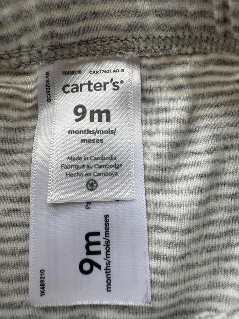 Carter’s Gray Striped Baby Leggings Pants 9M Soft Cotton